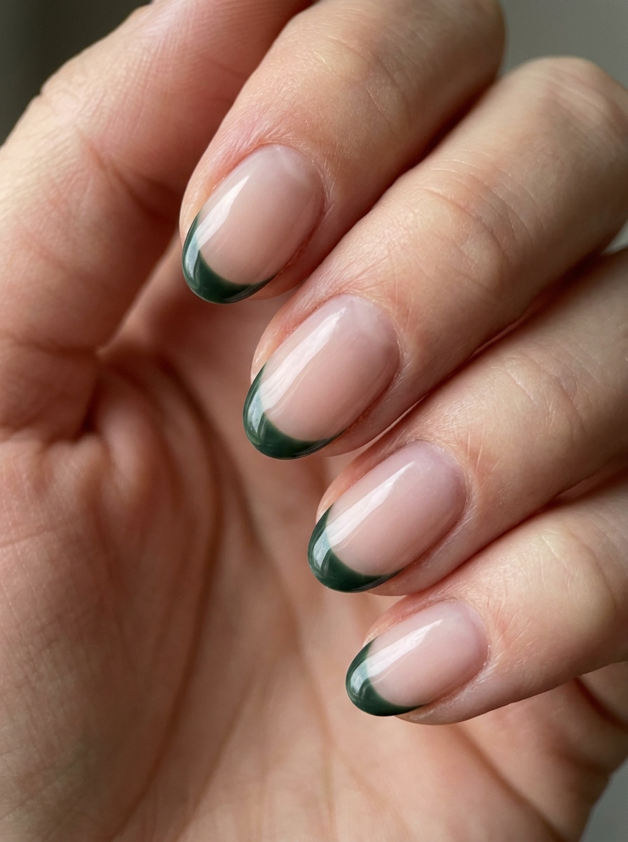 Dark Green French Nails als Oktober Nägel Ideen Inspiration 2026